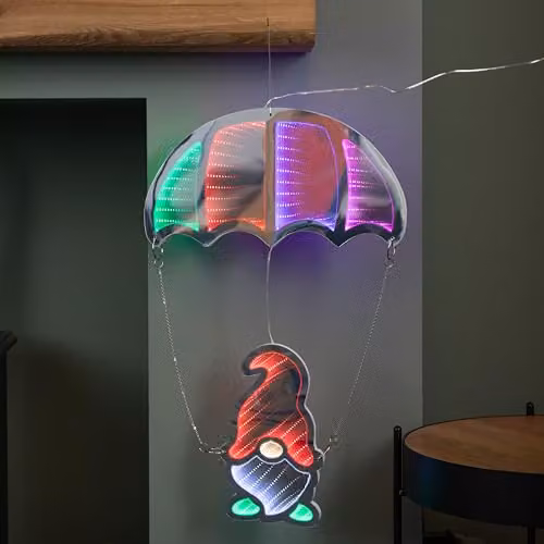 Samuel Alexander Multicoloured Infinity Hanging Parachute Christmas Gnome Gonk with LED Lights, 60cm