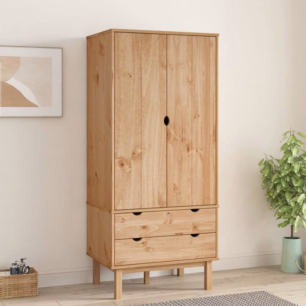 Berkfield Home OTTA Wardrobe in Brown Solid Pine Wood W/D/H: 76.5 x 53 x 172 cm – 2