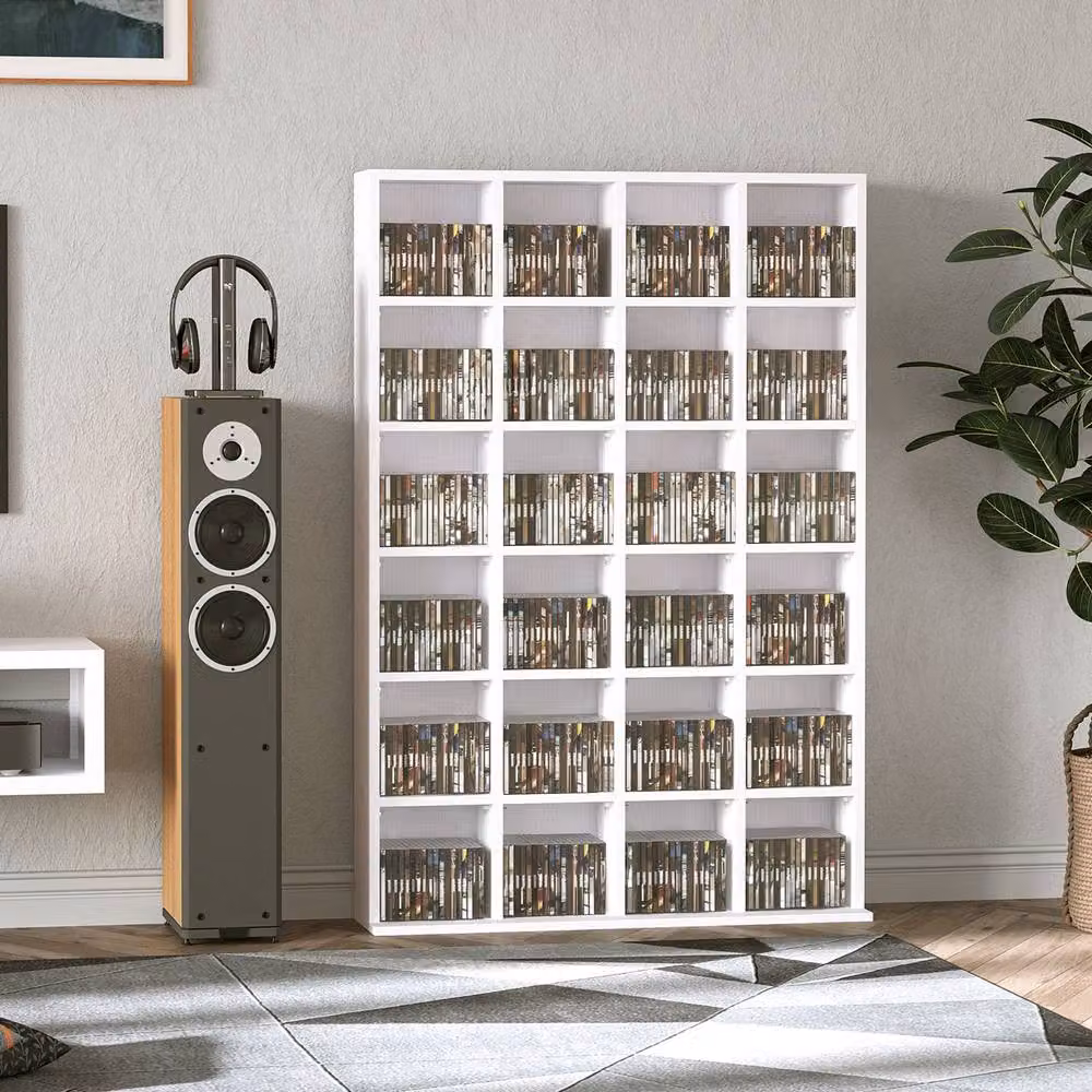ERGOVEXA CD Storage Unit with Adjustable Shelves and Media Compartments, White, W: 89 cm, H: 130.5 cm – 3