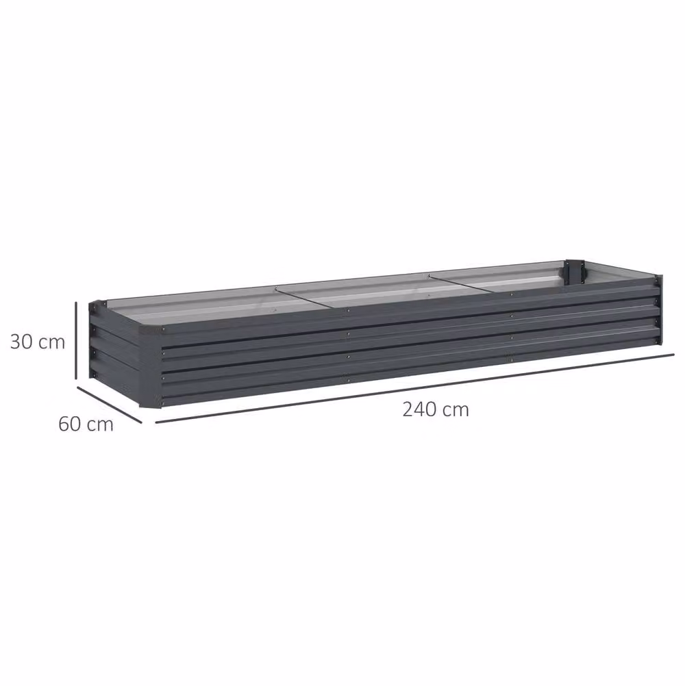 STILVORA Grey Galvanised Steel Raised Garden Bed Planter W: 240 cm, D: 60 cm, H: 30 cm – 2