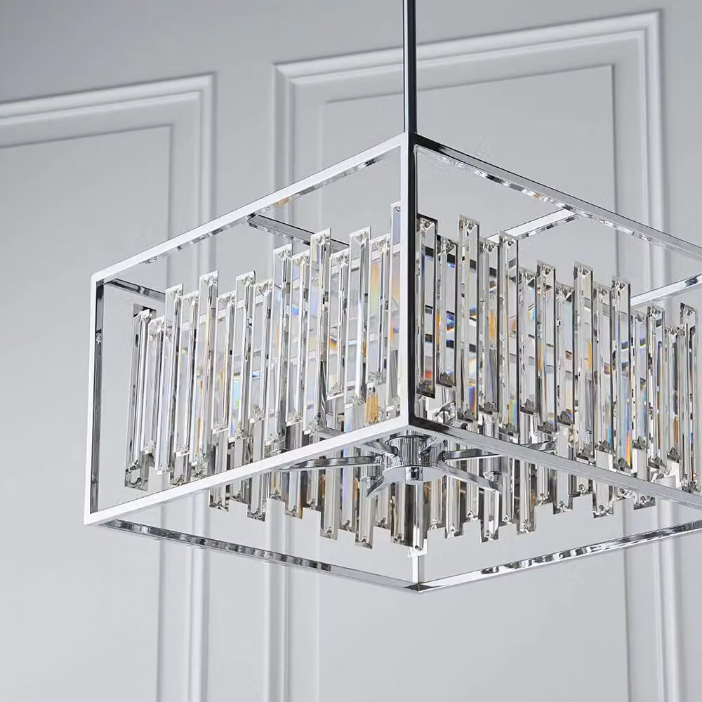 Loops Modern Chrome and Crystal Hanging Ceiling Pendant Light with Square Box Shade – 2