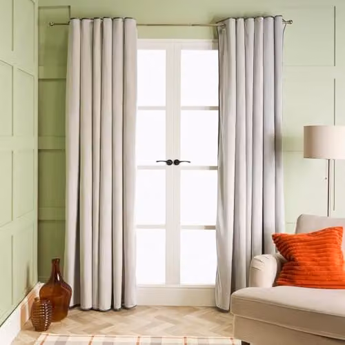 OHS Grey Velvet Blackout Curtains with Piped Edge and Eyelets, Thermal Insulated, 2 Panels, Width: 168 cm, Height: 183 cm