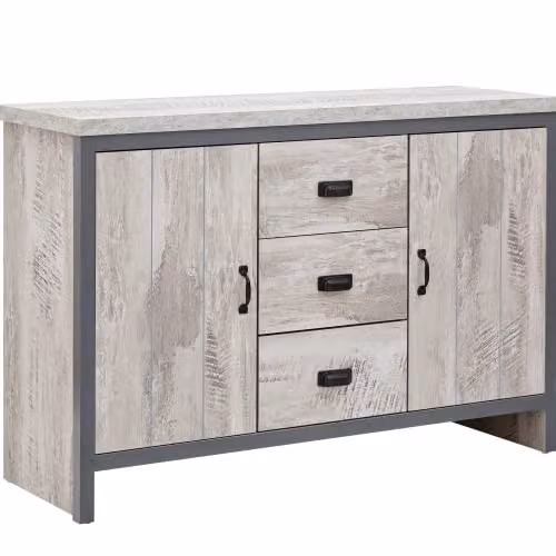 GFW Boston Industrial Sideboard with 2 Doors and 3 Drawers in Grey, W/D/H: 113 x 39 x 74.6 cm
