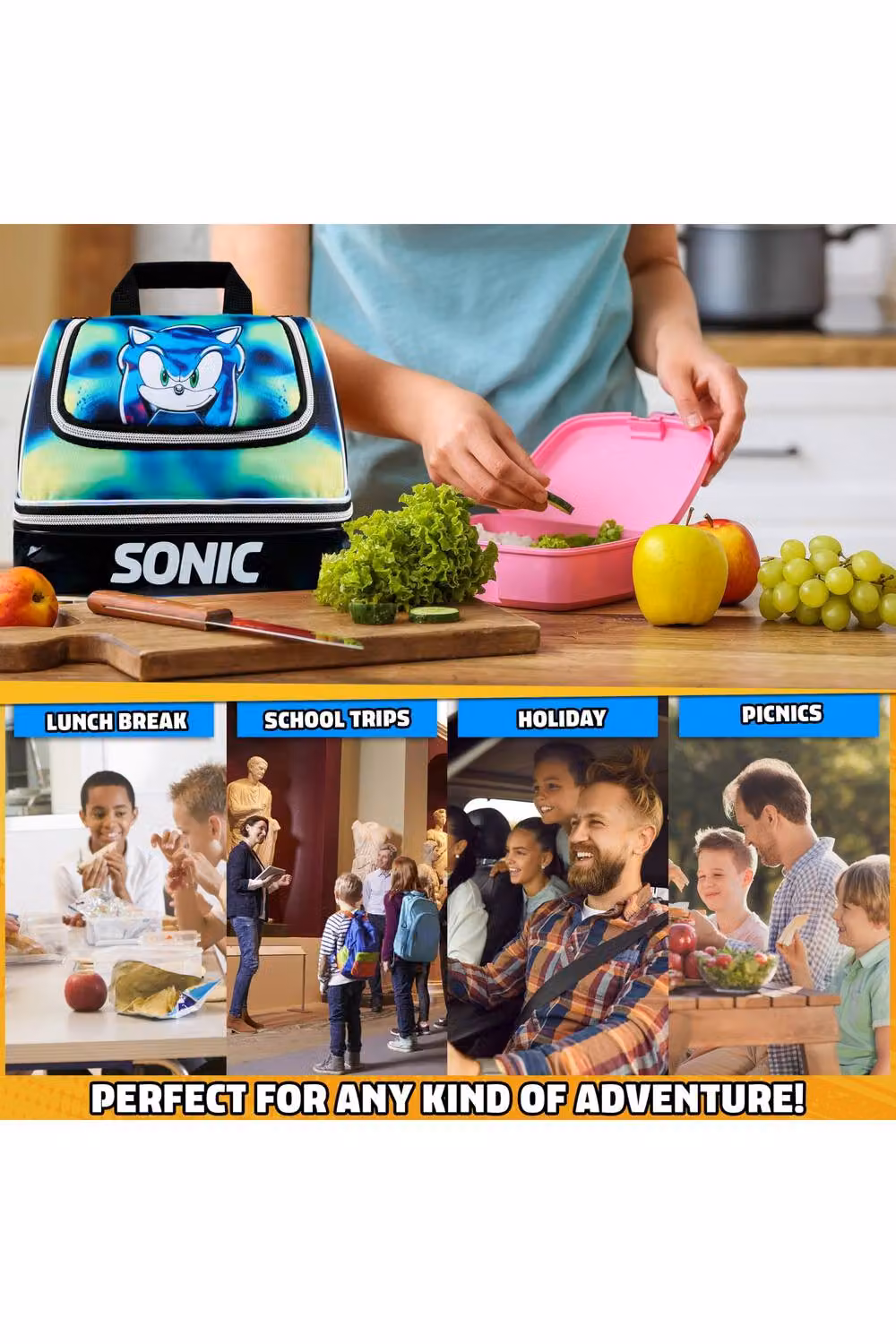 Get Trend Sonic the Hedgehog Kids Insulated Lunch Bag with Two Compartments in Black and Multicolour – 6