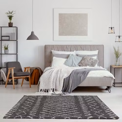 THE RUGS Moroccan Design Shaggy Rug in Grey and White, W/D/H: 150 x 80 x 1 cm – 4