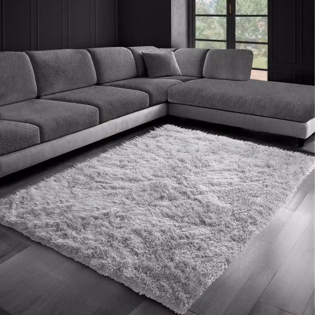 Homerepublic Silver Grey Thick Soft Shaggy High Pile Dream Area Rug, W: 240 cm, D: 330 cm