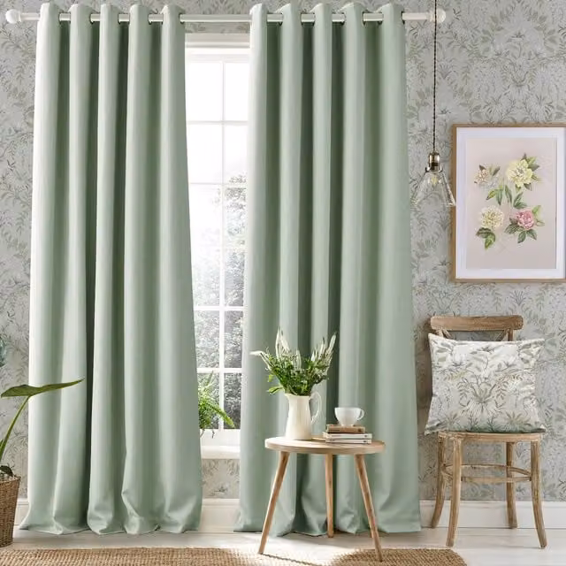 Laura Ashley Stephanie Plain Green Blackout Eyelet Curtains