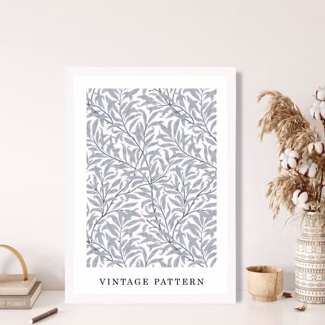 ARTZE Grey Willow Floral Art Print with White Frame, A4