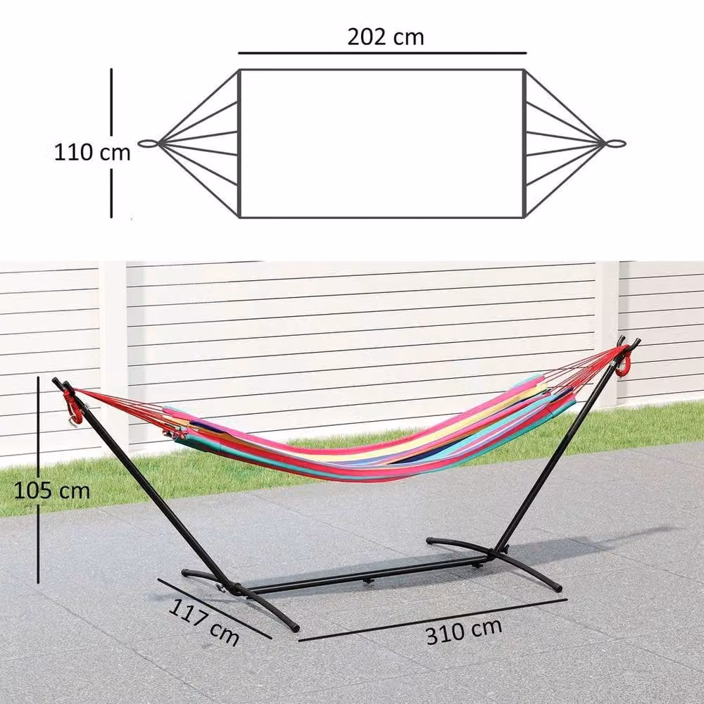 Outsunny Multicolour Striped Fabric Hammock with Stand for Adults – 2