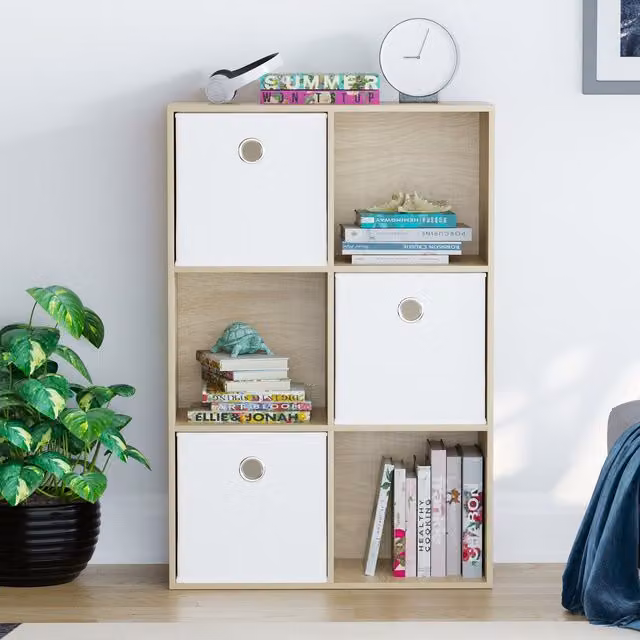 Vida Designs Durham 6 Cube Storage Unit with Set of 3 Baskets in Oak