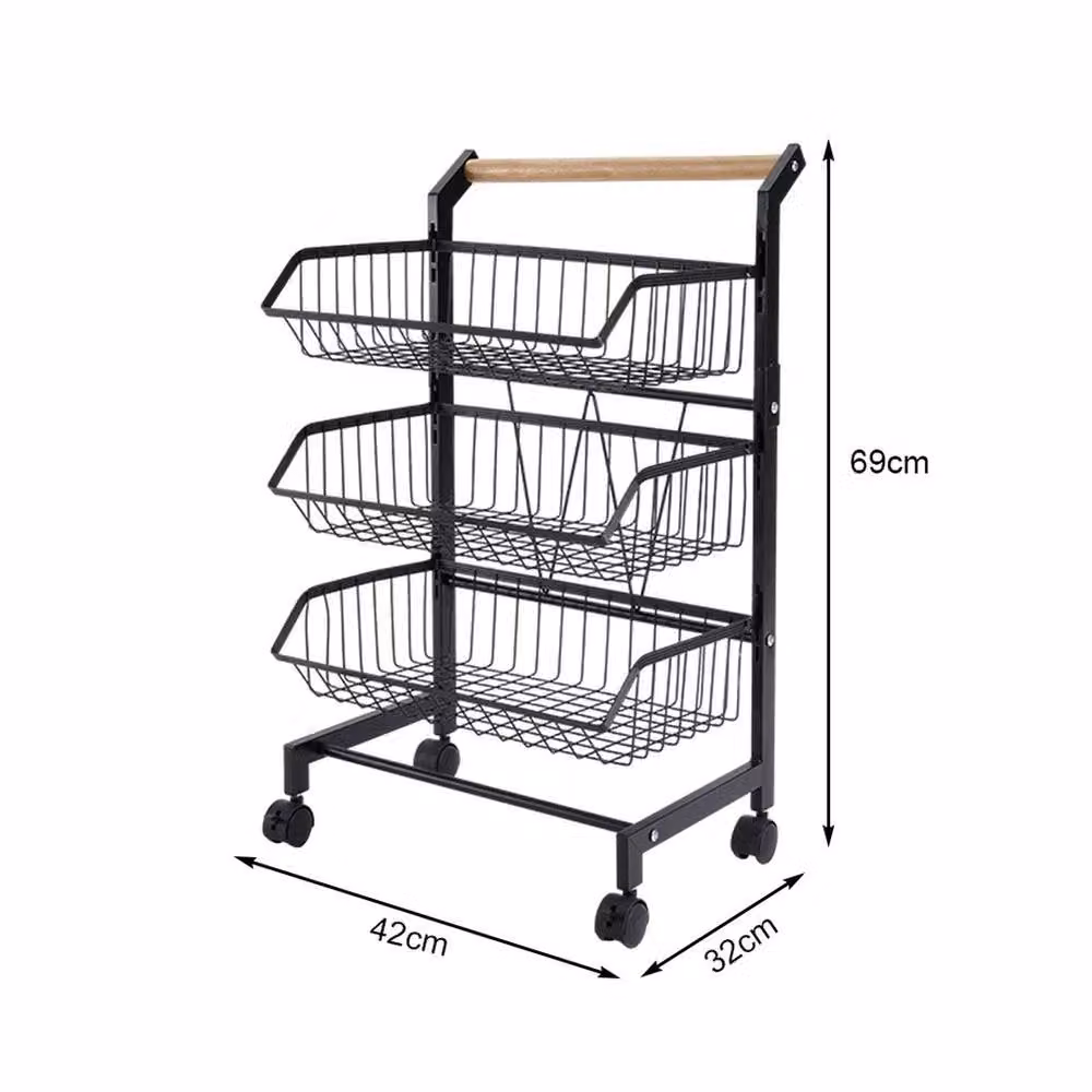EONLION 3 Tier Fruit Trolley Basket Rack in Black with Adjustable Shelves – 2