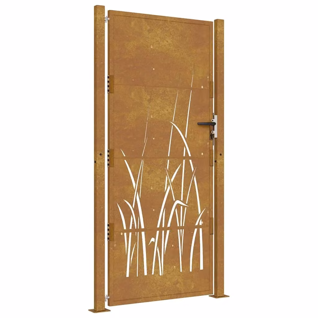 Berkfield Home Corten Steel Garden Gate with Grass Design in Brown, W: 105 cm, H: 180 cm – 2