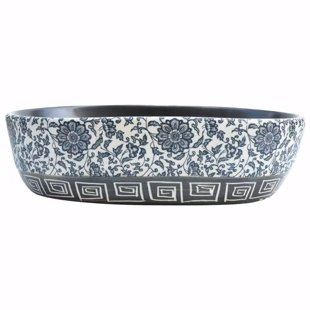 Berkfield Home Oval Ceramic Countertop Basin in Black and Blue, W: 47 cm, D: 33 cm, H: 13 cm – 3