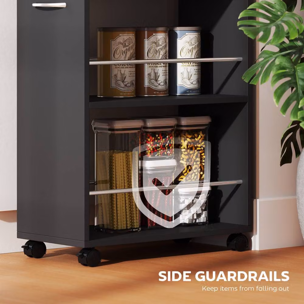 HOMCOM Rolling Storage Unit with Drawer and 4 Wheels in Black – 5