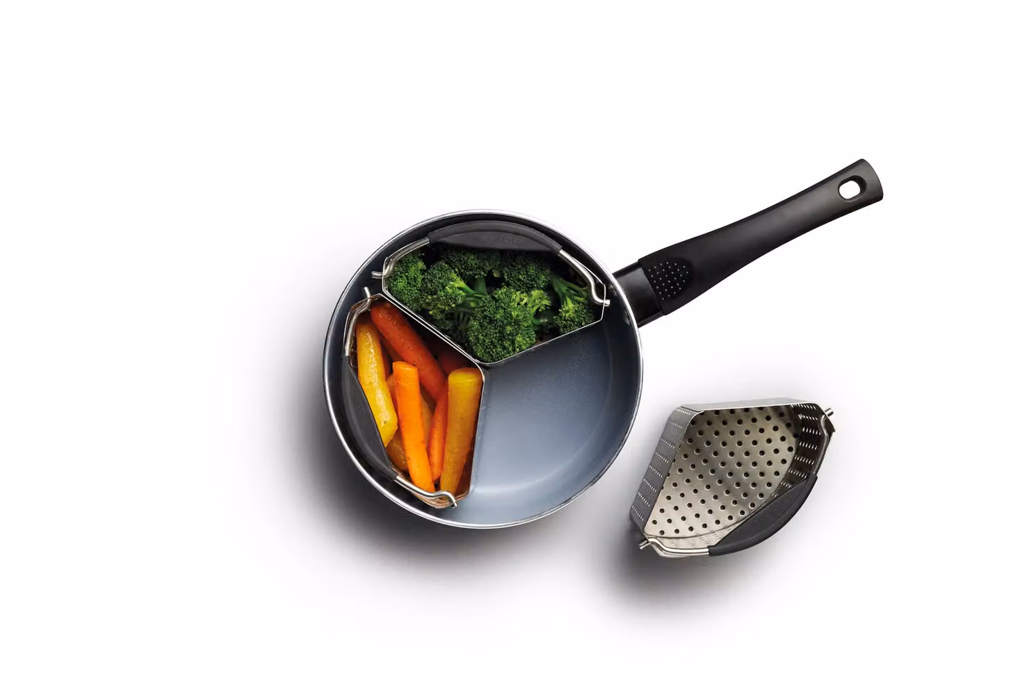 MasterClass Stainless Steel and Silicone Set of 3 Rectangular Saucepan Divider Baskets in Silver or Grey – 3