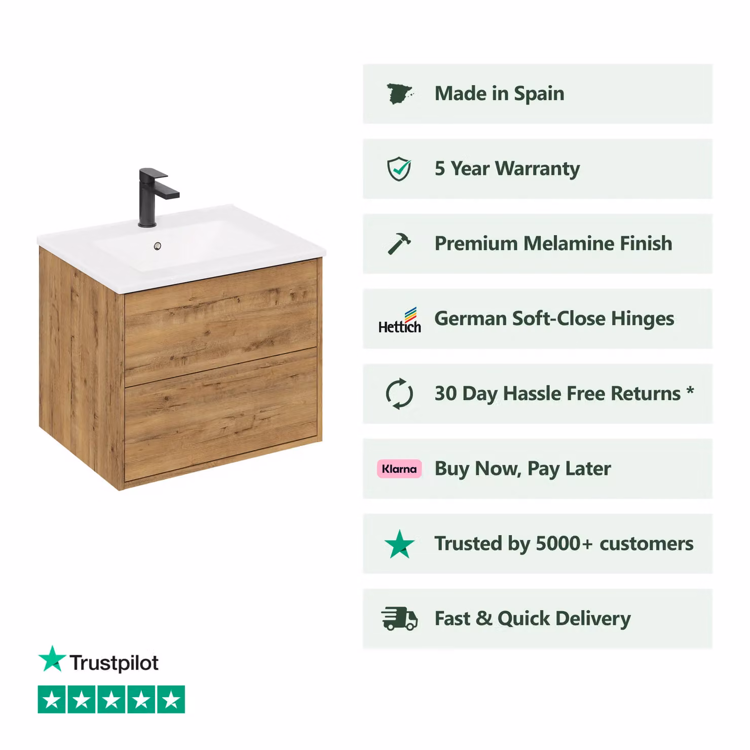 Banyetti Venti 800mm Wall Hung Vanity Unit with Lira Basin in Ostippo Light Oak – 2