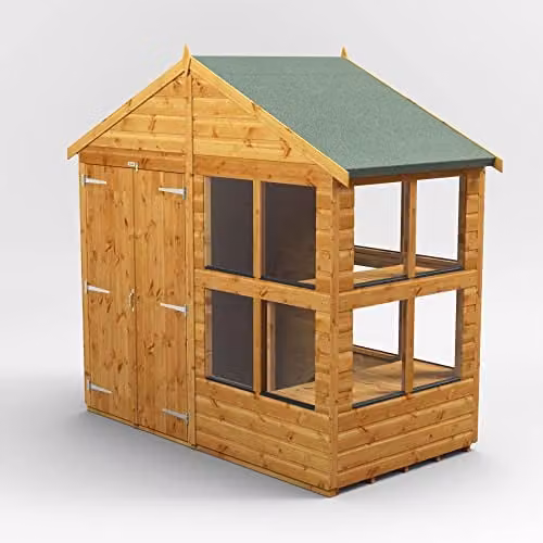 Powersheds Premium Apex Wooden Potting Shed with Double Doors and Toughened Glass Windows in Brown – 1