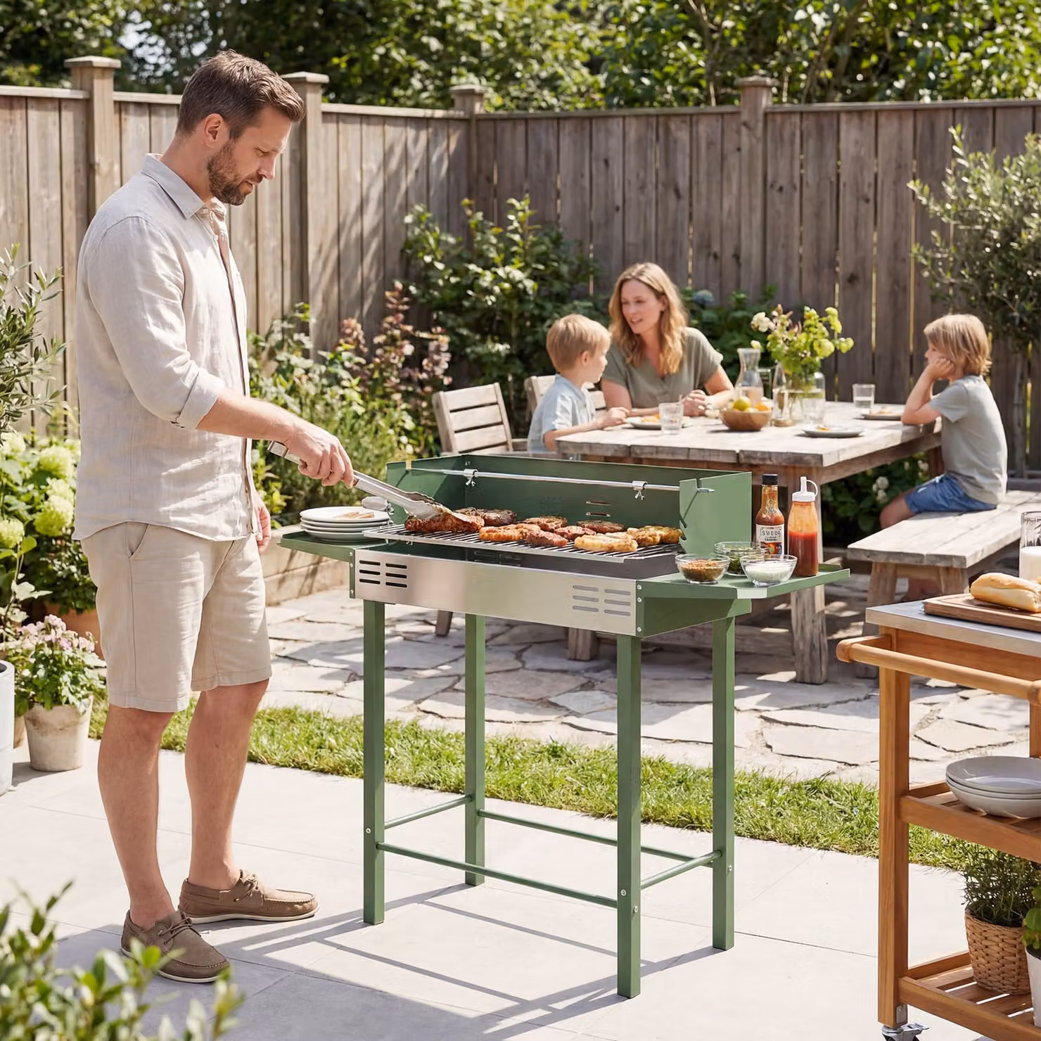 Outsunny Charcoal Rotisserie BBQ Grill with Stainless Steel Spit Roaster and Side Shelves, Dark Green, W/D/H: 118 x 90 x 90 cm – 7