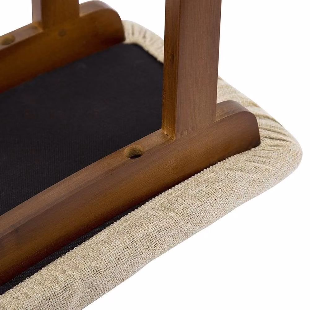 ERGOVEXA Bamboo Footstool with Fabric Cushion in Brown and Beige – 3