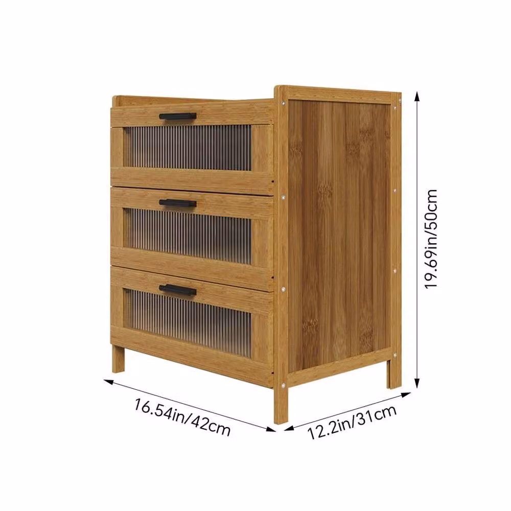 KORVIXA 3 Drawer Wooden Bedside Table in Brown, W/D/H: 100 x 100 x 100 cm – 2
