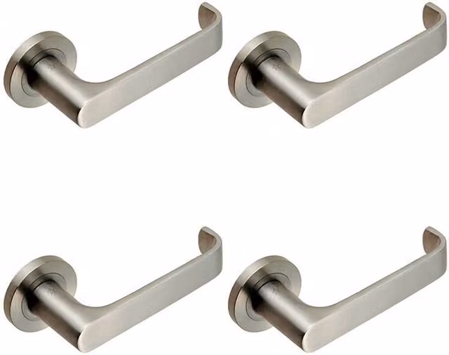 Loops 4 Pair Straight Bold Faced Safety Handles with Concealed Fix Round Rose in Brushed Silver Stainless Steel