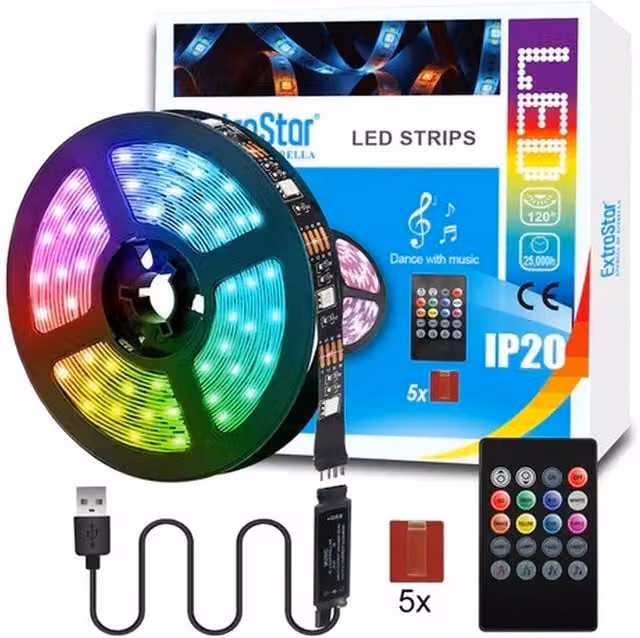 Livingandhome RGB LED Strip Lights with Remote Control, Multicolour, Black