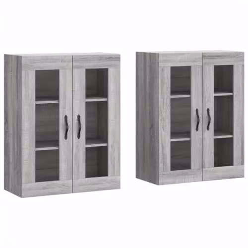 vidaXL Set of 2 Modern Wall Mounted Cabinets with Glass Doors in Grey and Black