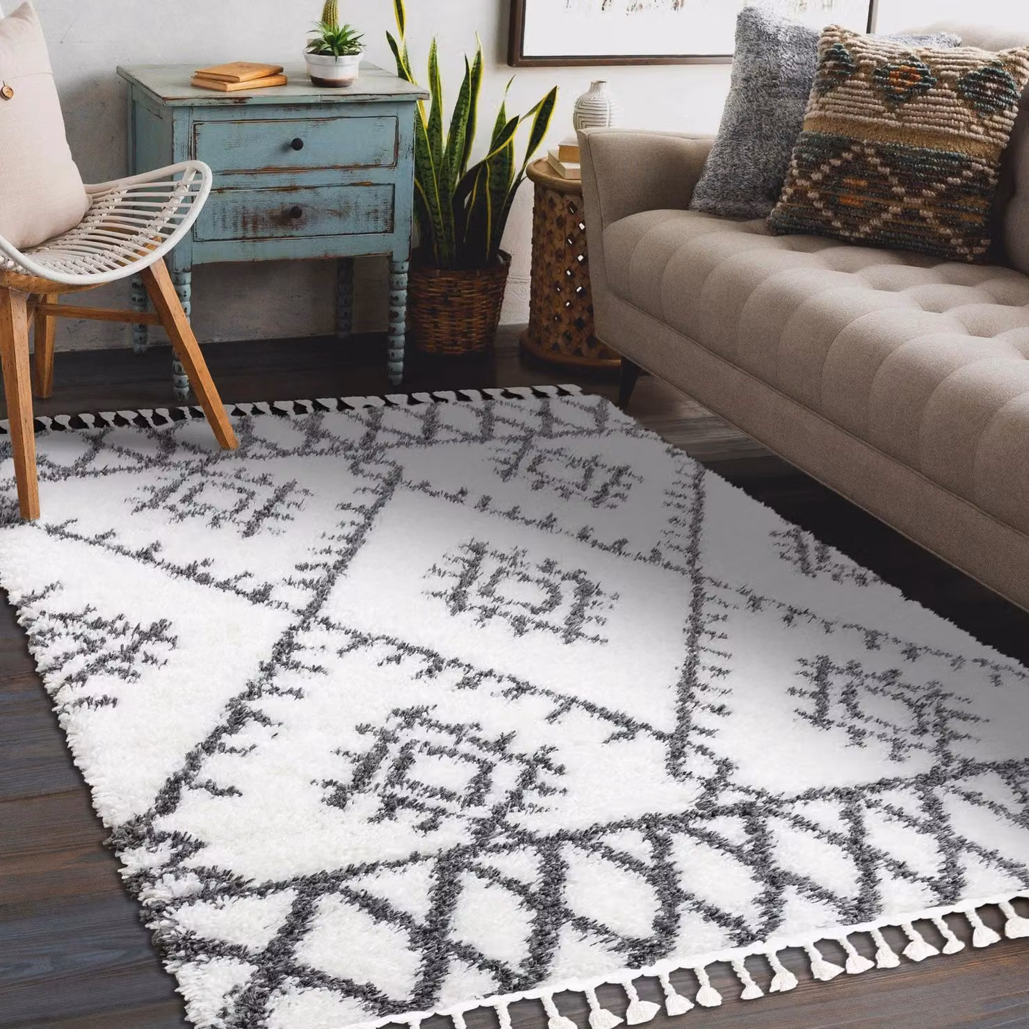 RugsX Union Moroccan Rectangular Rug in Yellow and White, W/D/H: 140 x 190 cm – 2
