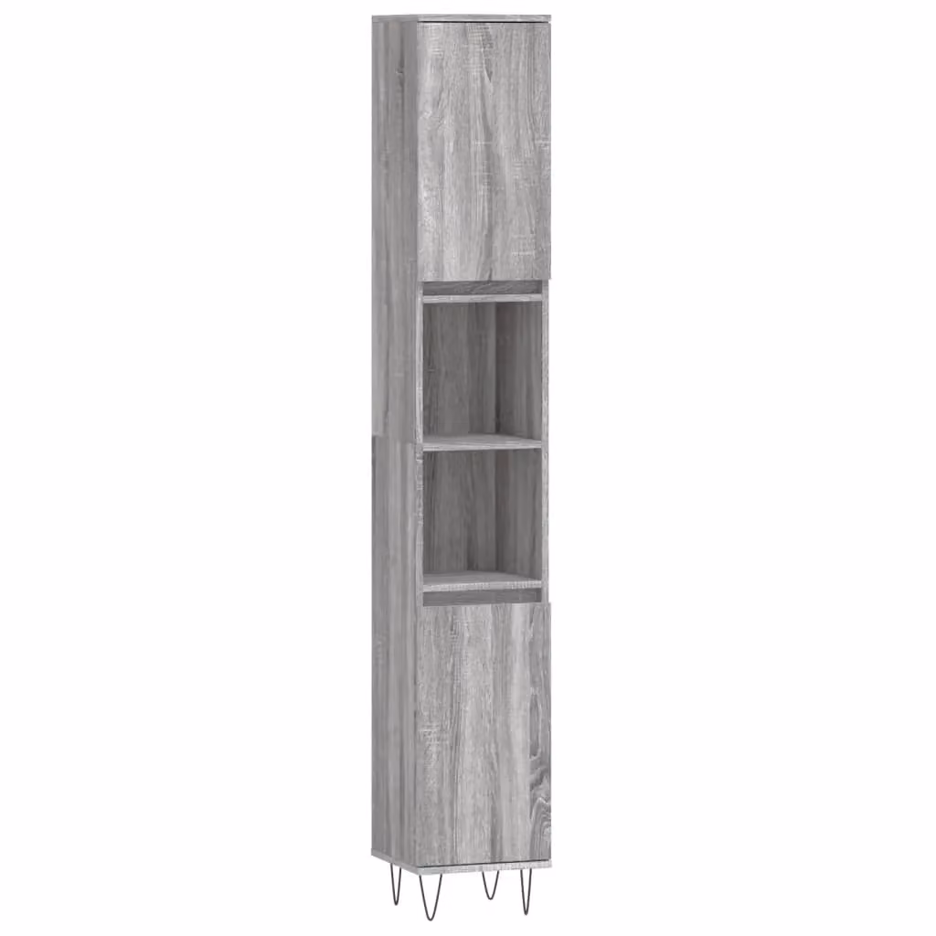 Berkfield Home Grey Sonoma Bathroom Cabinet with Internal Shelves and Open Shelf, W/D/H: 30 x 30 x 190 cm – 2