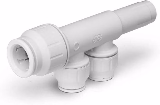 John Guest 22mm x 15mm 2 Port Manifold with Threaded Stem in White