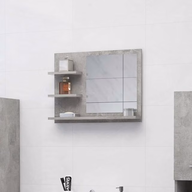 Berkfield Home Wall Mounted Bathroom Mirror in Concrete Grey, W: 60 cm, H: 45 cm, D: 10.5 cm