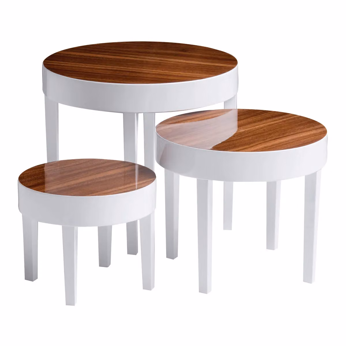Orsina Modern Nest of 3 Round White High Gloss Nesting Tables – 2