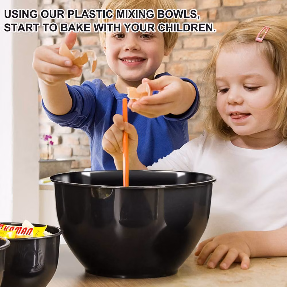 Greentainer 5-Piece Nesting Plastic Bowls with Lids, Black, Round – 4