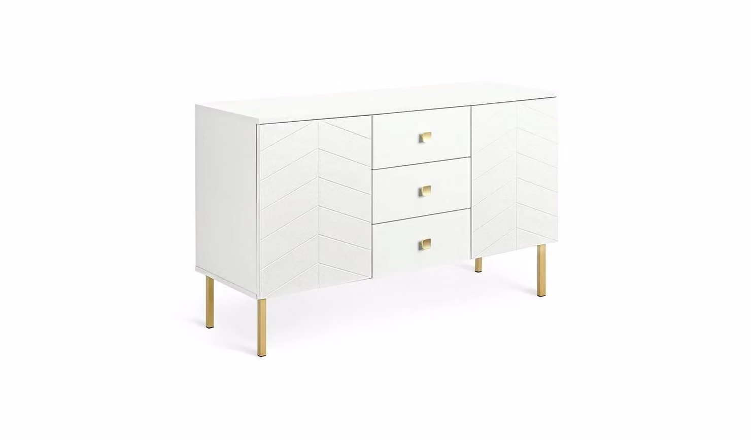 Kyler Modern Geometric Sideboard in White and Gold with 2 Doors and 3 Drawers