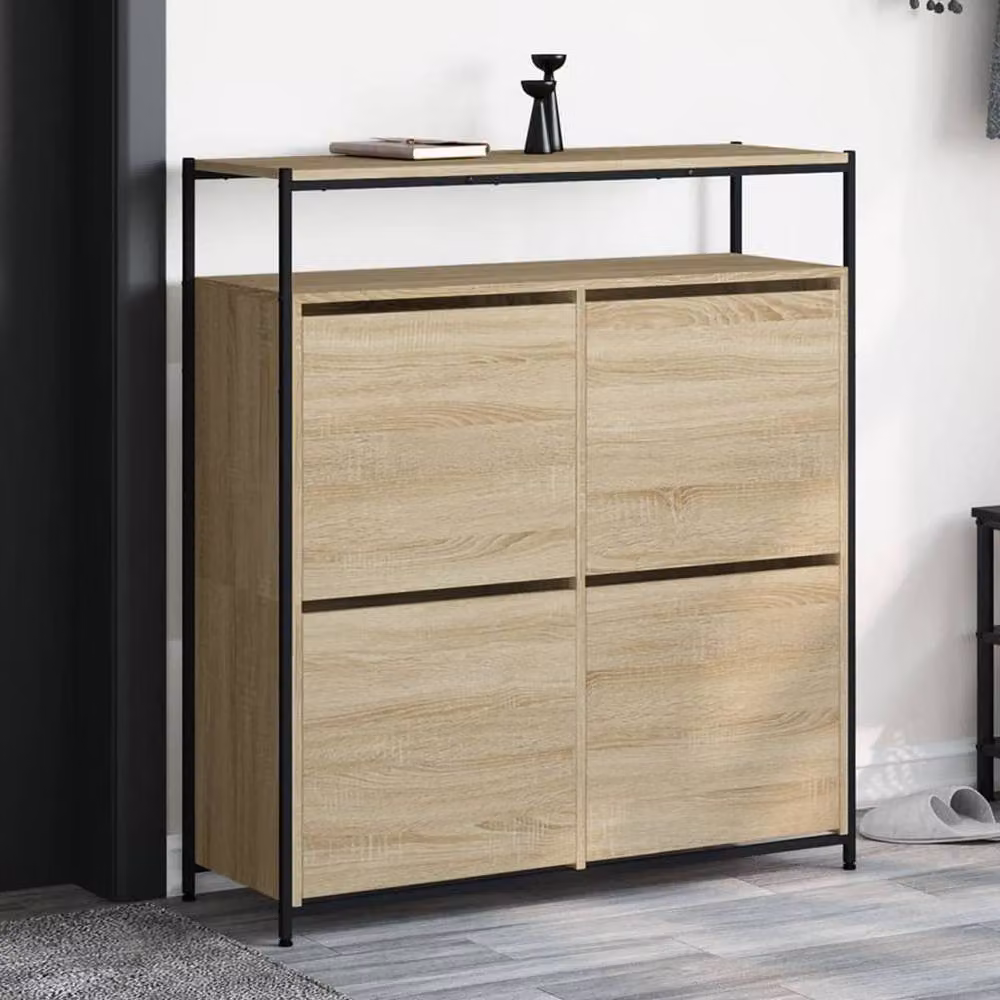 Berkfield Home Shoe Cabinet with 4 Tilting Compartments in Sonoma Oak, Light Brown, W/D/H: 100 x 34 x 112 cm – 2