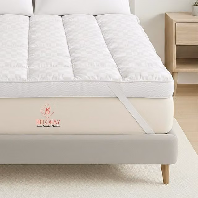 Belofay Dream Fit Mattress Topper with 10cm Extra Thick Cotton Top, White, W/D/H: 90 x 200 cm