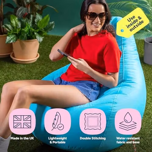 Bean Bag Bazaar 2 Pack of Aqua Outdoor Bean Bags for Adults with Filling Included – 3