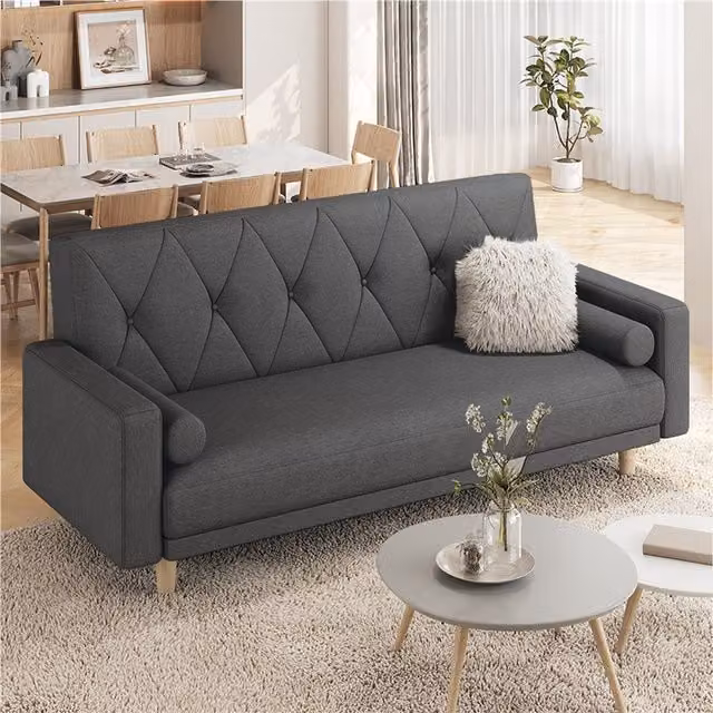 Yaheetech 3 Seater Click-Clack Sofa Bed with 2 Pillows in Black Fabric
