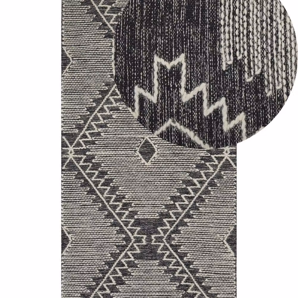 Wyld Haus Geometric Handwoven Cotton and Wool Rug in White and Black, W: 80 cm, L: 150 cm – 2