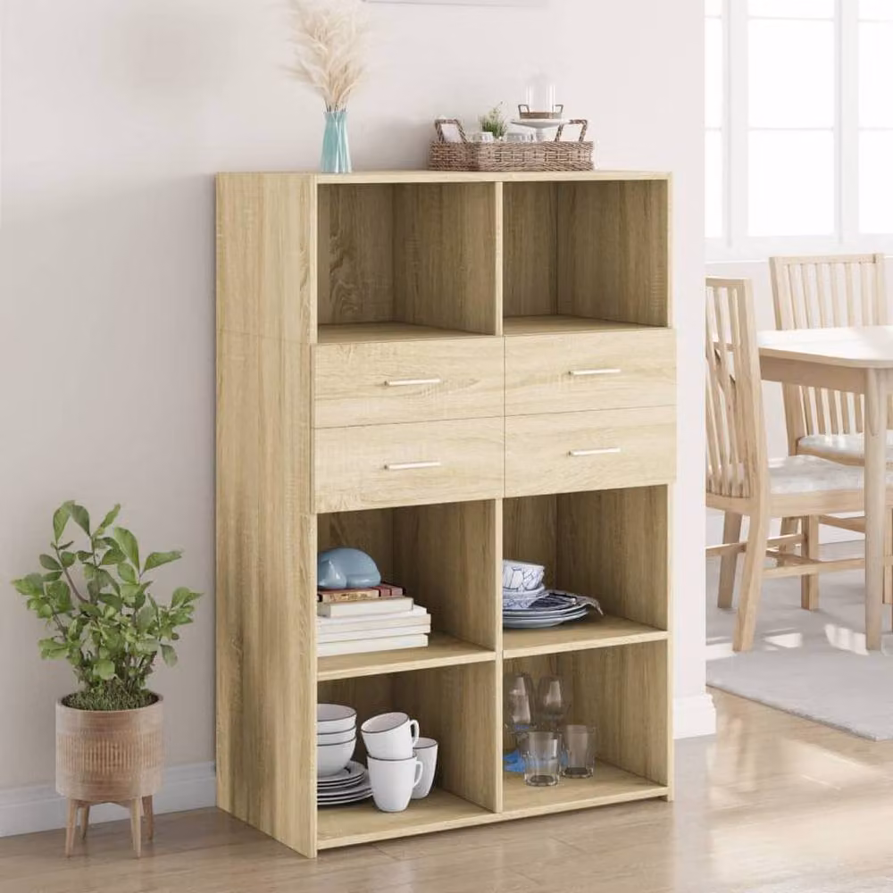 Berkfield Home Sonoma Oak Highboard in Beige, W/D/H: 80 x 42.5 x 124 cm – 2