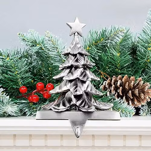 The Christmas Workshop Antique Finish Silver Christmas Tree Stocking Holder with Metal Hook and Weighted Base – 2