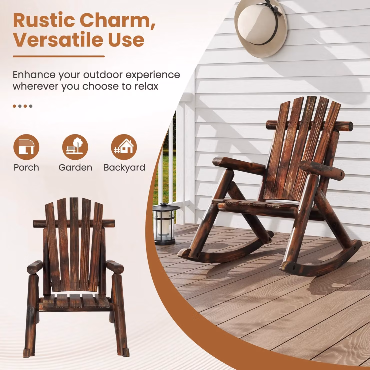 Costway Outdoor Adirondack Rocking Chair for Adults in Brown Solid Wood – 7