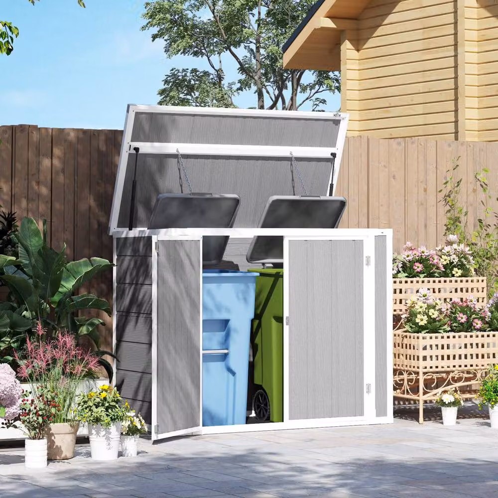 Rolipo Grey Double Bin Storage Shed with Lockable Doors, W: 143.3 cm, D: 76.2 cm, H: 110 cm – 3