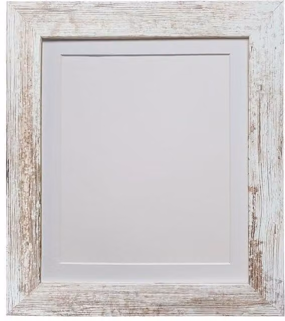 Frames & Mirrors 4U Metro Distressed White Rectangular Picture Frame with White Mount, Image Size: 40 x 50 cm