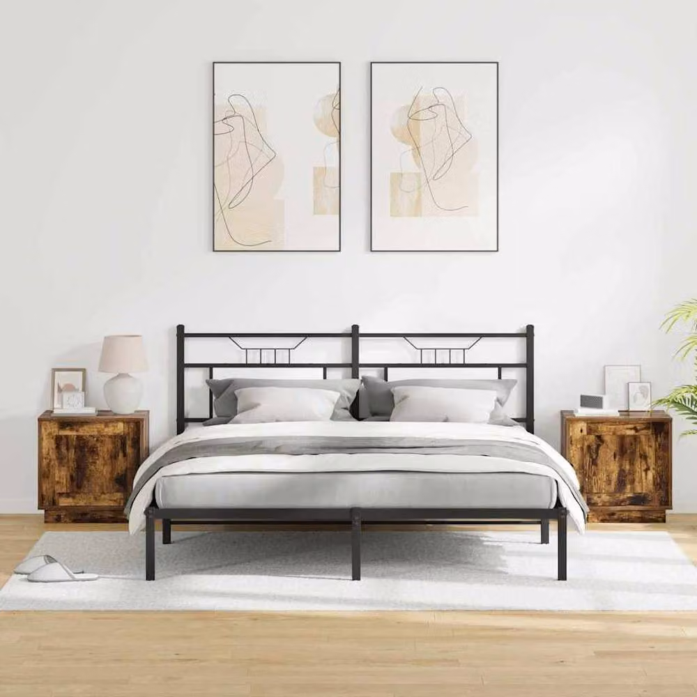 Berkfield Home Set of 2 Modern Bedside Cabinets with Integrated LED Lights in Smoked Oak Brown, W/D/H: 44 x 34.5 x 45 cm – 4