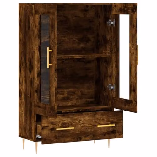 vidaXL Modern Highboard in Smoked Oak with Glass Doors, W/D/H: 69.5 x 31 x 115 cm – 4