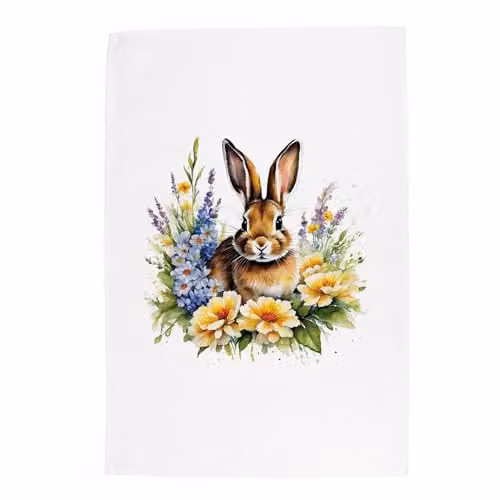 Purely Home Floral Rabbit Tea Towel in White and Multicolour, W: 67 cm, H: 45 cm