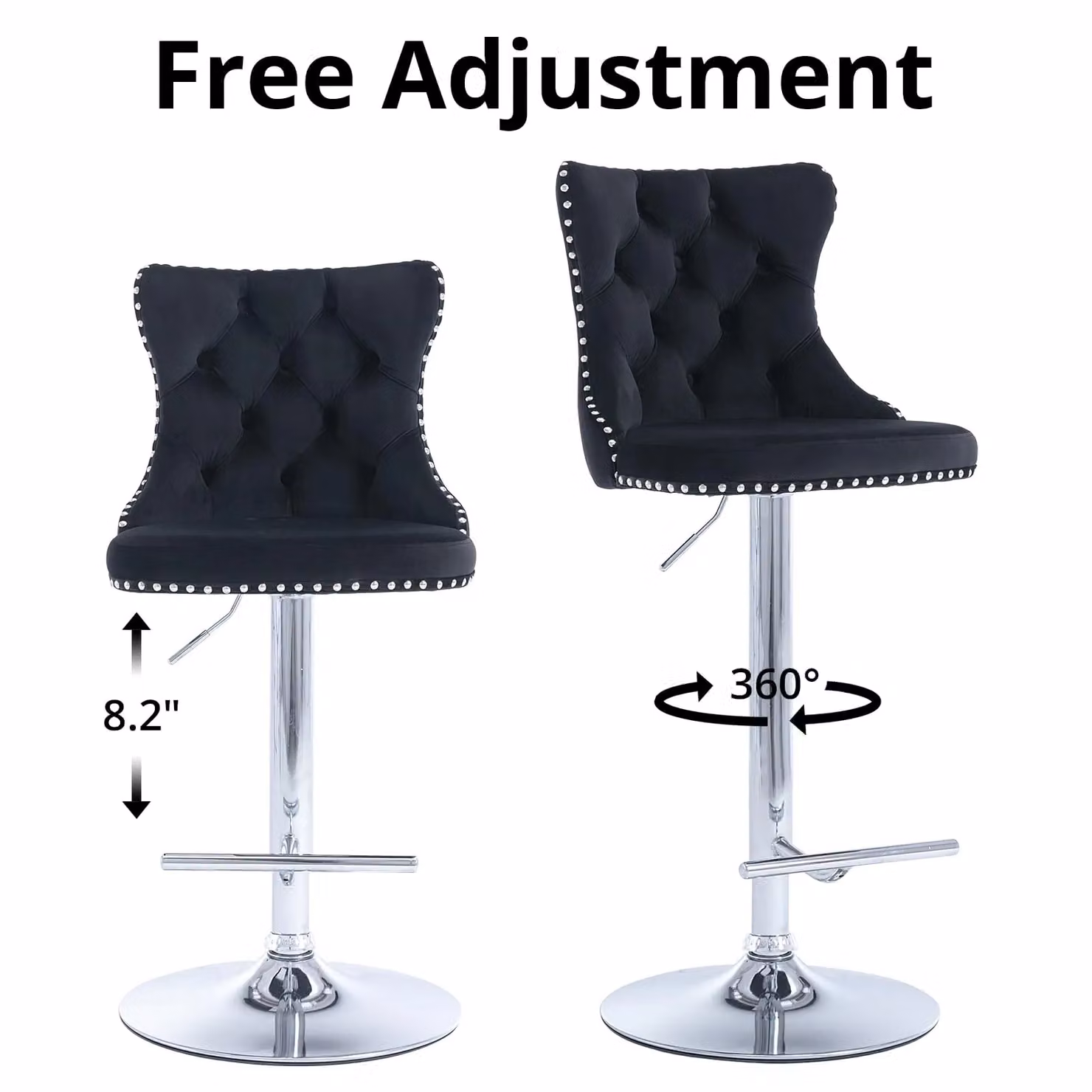 HomeTouch Vero Set of 6 Luxury Black Velvet Swivel Bar Stools – 3