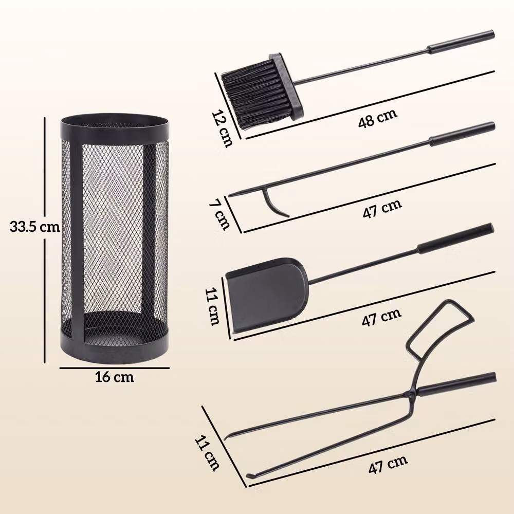 OUTSUNNY 5-Piece Fireplace Tools Set with Basket in Black – 3
