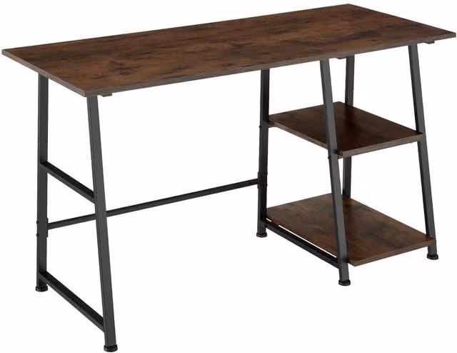 tectake Paisley Writing Desk with Trapezoidal Frame and Shelf with 2 Storage Compartments in Brown Oak – 1